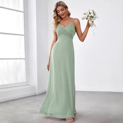 Kvinders chiffon maxikjole med elegant V-hals og rynket top