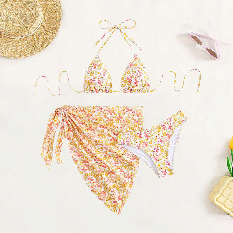 Dame Triangel-Bikini-sæt med blomsterwrap Skovae
