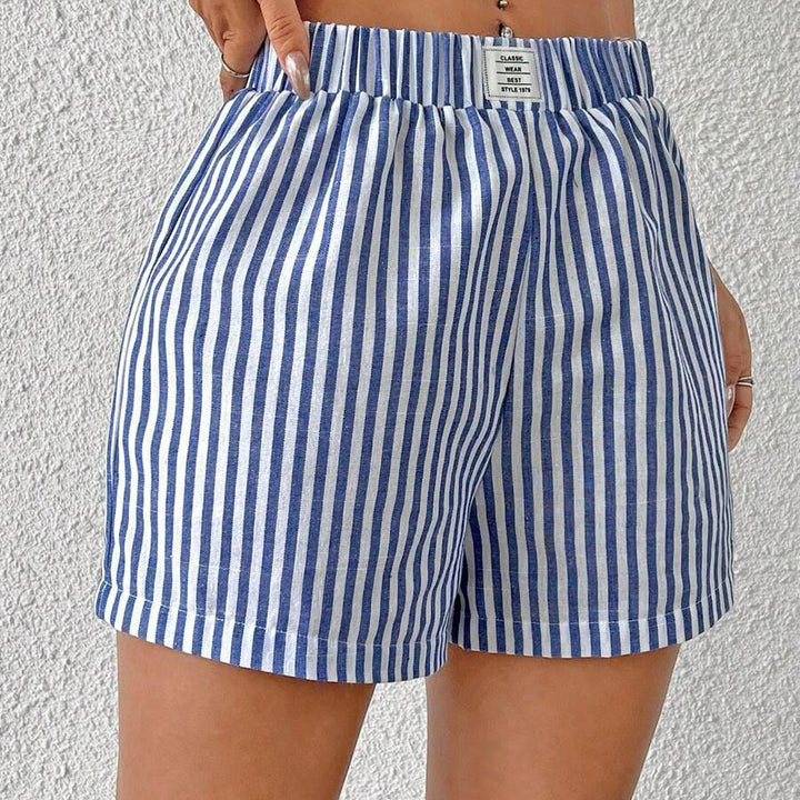 Dame stribede shorts i let bomuld med elastisk linning Skovae