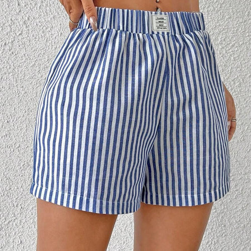 Dame stribede shorts i let bomuld med elastisk linning Skovae