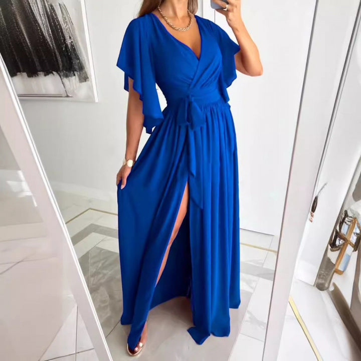 Femme Elegant Maxikjole med vingerærmer og sideslids Stilla