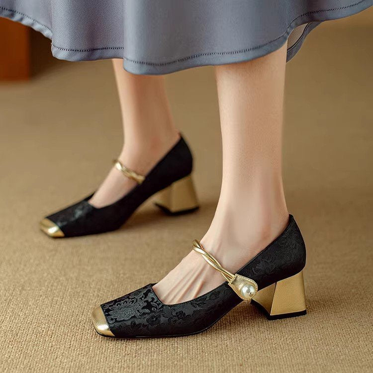 Dame Vintage Blomster Anklebånd Blokhæle Stilla