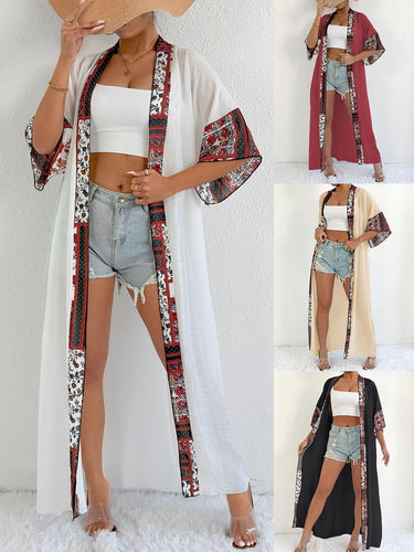 Kvinde Floral Prydet Kimono Stil Cover-Up Stilla