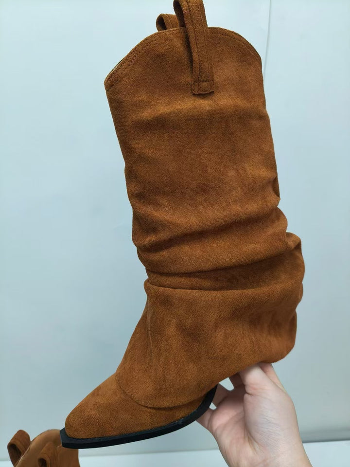 Femme Slouchy Suede Midi-Kalv Støvler med skulptureret Design Stilla