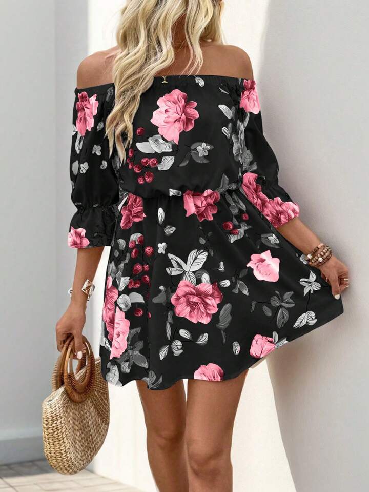 Off-Shoulder Floral Mini Kjole til Damer Stilla