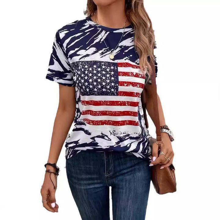 Dame T-shirt med kreative flagmotiver og afslappet snit Stilla