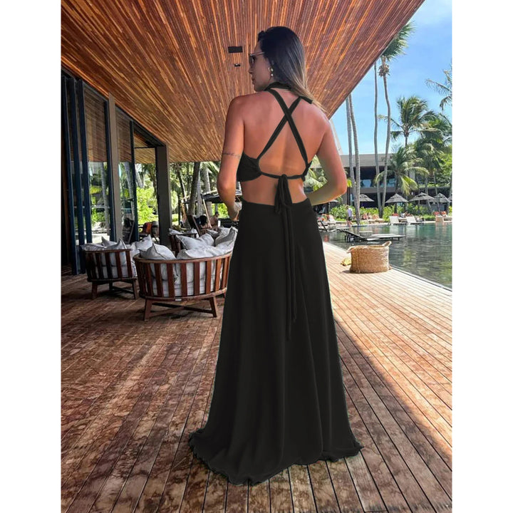Dame maxikjole med trendy cut-out og dyb slids Stilla