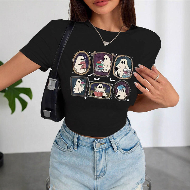 Dame Crop-T-Shirt med legende spøgelsesmotiv Skovae