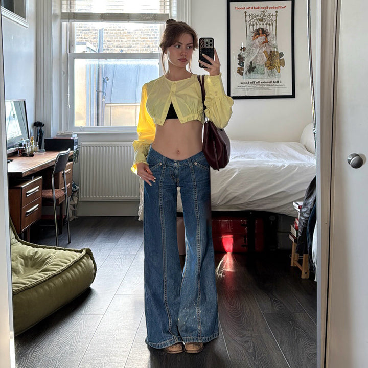 Dame Bredde Jeansbukser i Retro-Stil med Høj Talje Skovae