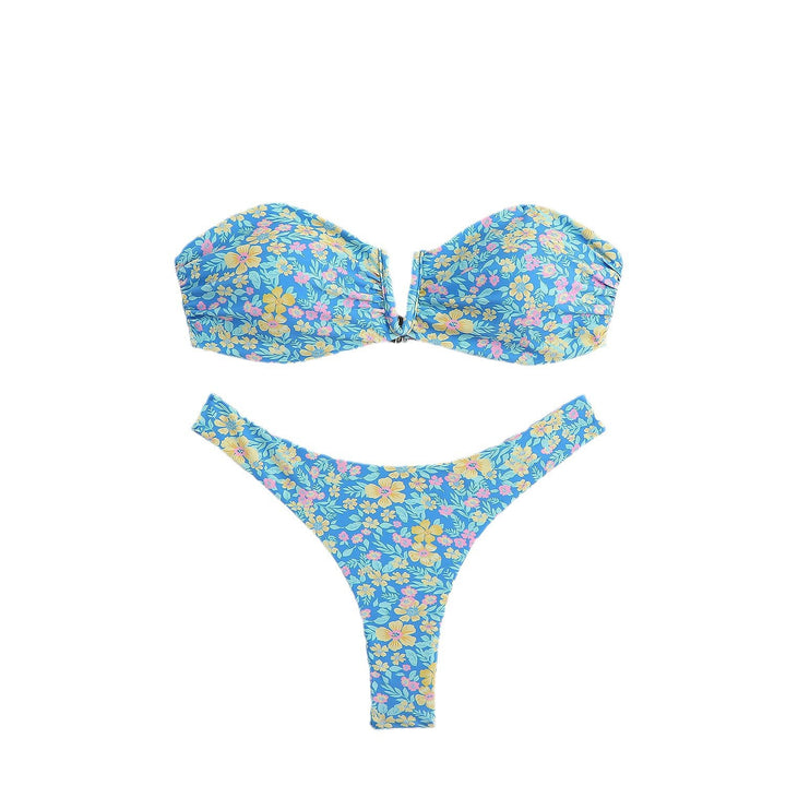Dame Bandeau-bikini-sæt med blomstret design og aftagelige puder Stilla