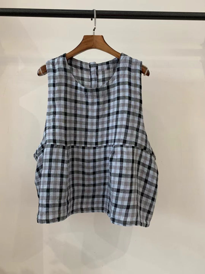 Femme Relaxed Fit ærmeløs linned top med sidelommer Stilla
