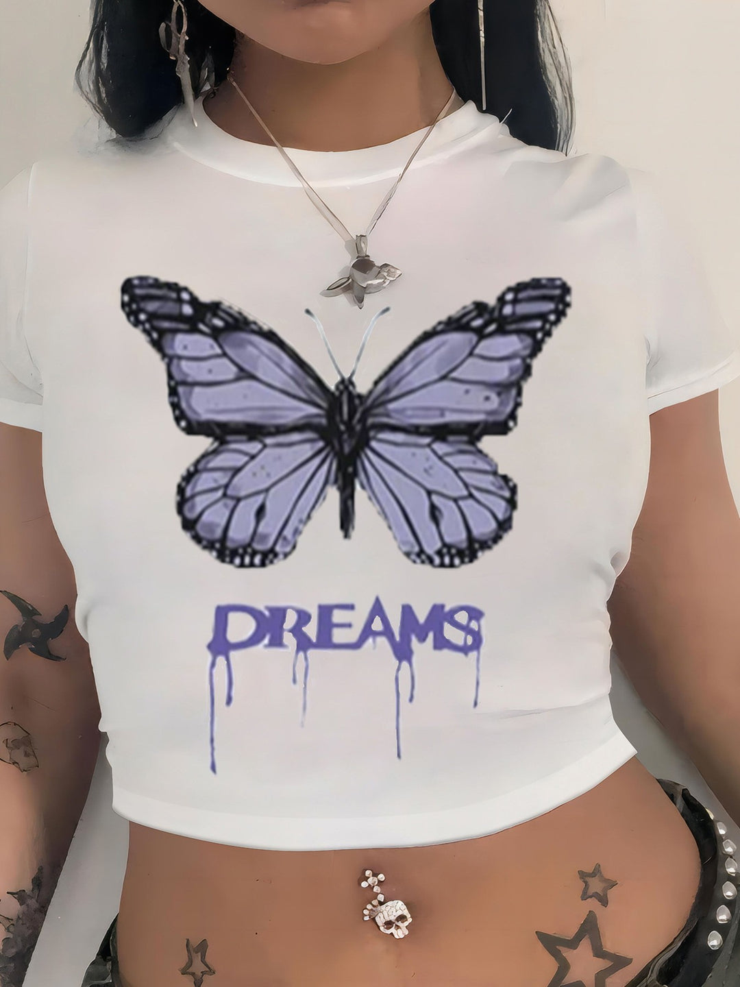 Dame cropped T-shirt med eksklusivt hestemotiv og figurtilpasset snit Skovae