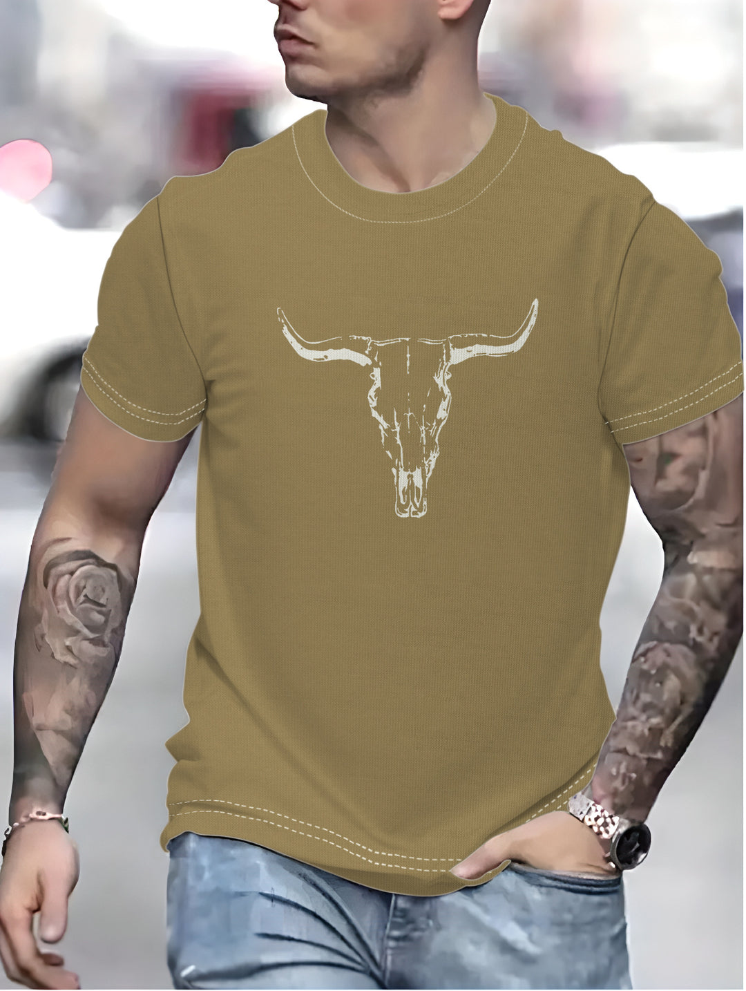 Herre T-shirt med kreativt bullermotiv og høj kvalitets bomuldsblanding Stilla