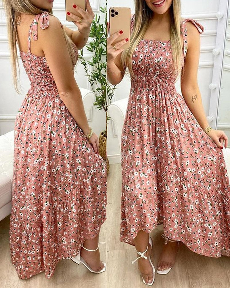 Dame Blomster Maxi Kjole med justerbare skulderstropper Stilla