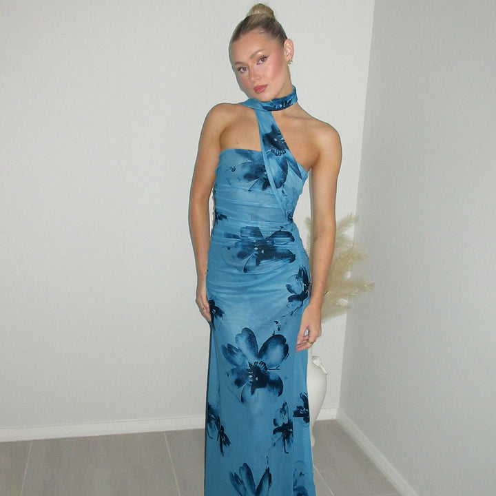 Damer Elegant Maxikjole med Blomsterdesign og Asymmetrisk Udsnit Stilla