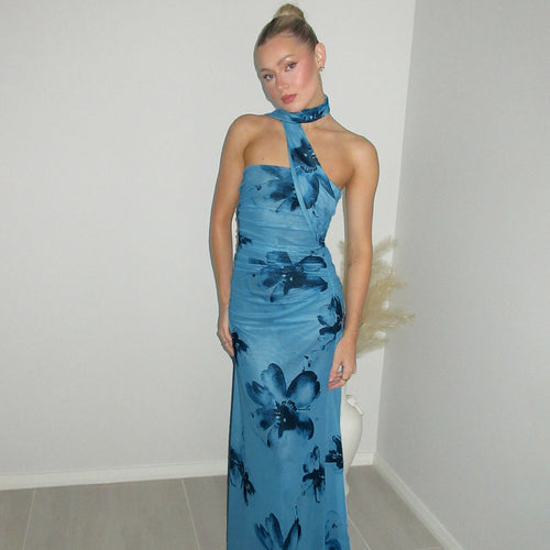 Damer Elegant Maxikjole med Blomsterdesign og Asymmetrisk Udsnit Stilla