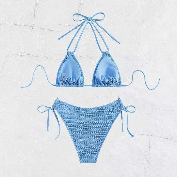 Dame trekant-bikini med justerbare bindebånd og trendy hækle-design Skovae