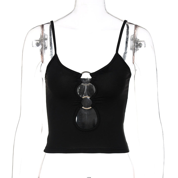 Dame Crop Top med runde udskæringer og dekorative ringe Stilla
