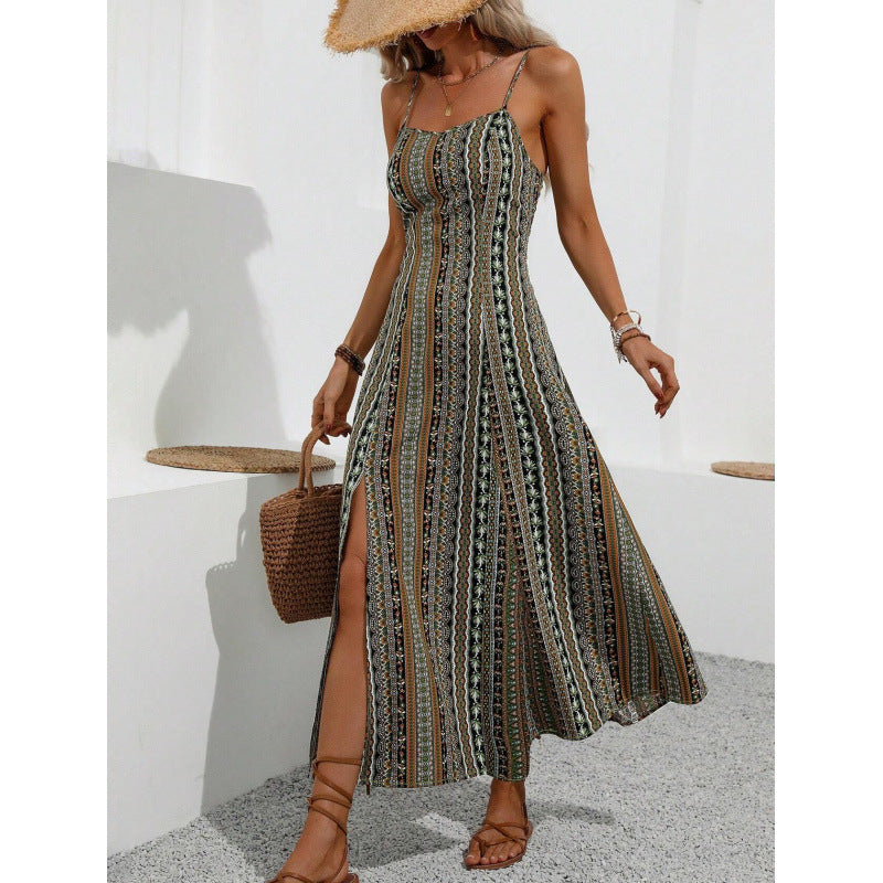 Femme Elegantes Maxi-Kjole med Side-Spring Stilla