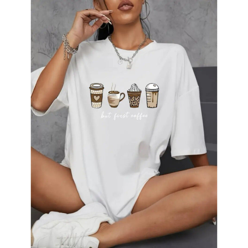 Dame T-shirt med humoristisk kaffemotiv Stilla