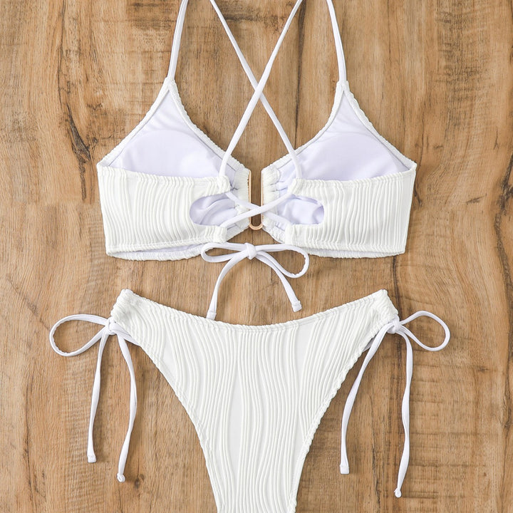 Dame Rüschenausschnitt Bikini Sæt med justerbare bånd Stilla