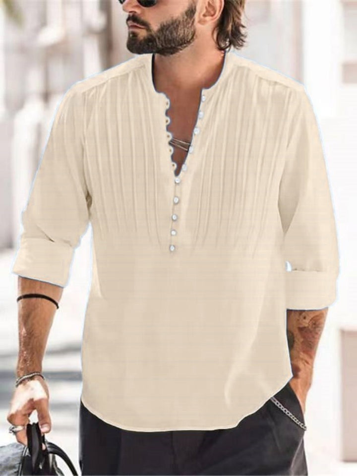 Herrer Elegant Button-Down Plisseret Skjorte Stilla