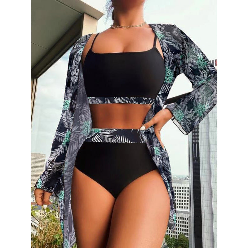 Dame bikini-sæt med floralt overlay og højtskaftede bukser Stilla