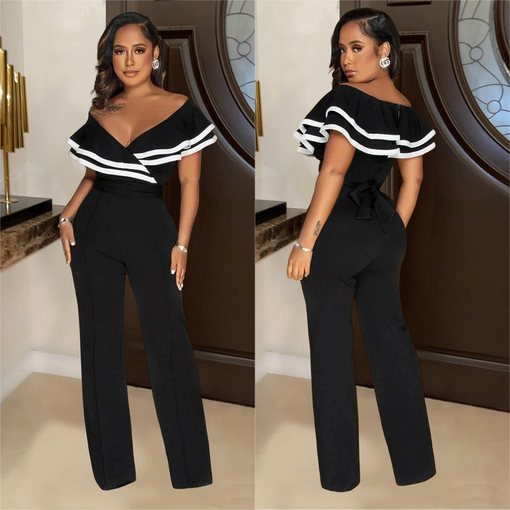 Dame Elegant Off-Shoulder Jumpsuit med ruffles detaljer og tætsiddende snit Stilla