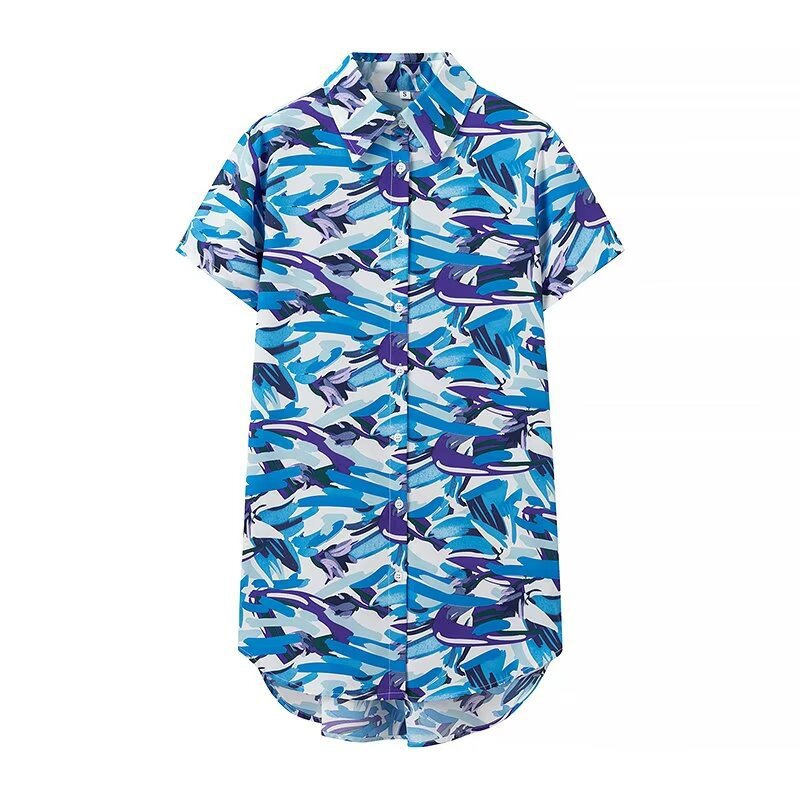 Dame Kortærmet Bluse med blomstret print og gennemført snit Stilla