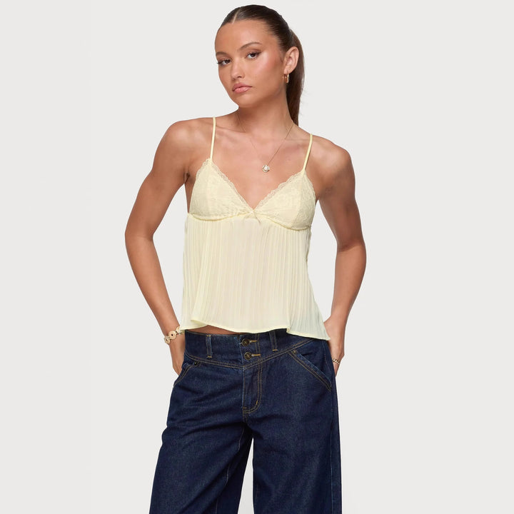 Damer Chiffon Top med spidspunkter og plisseret design Skovae