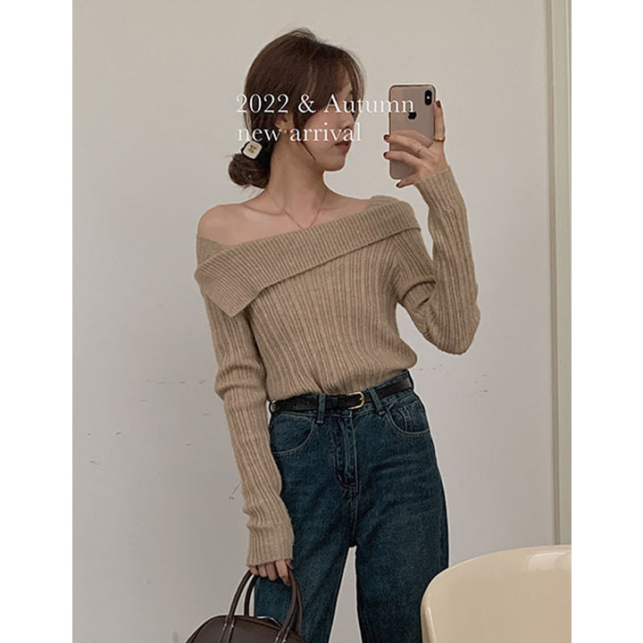 Damer Off-Shoulder Strikpullover med fashionable snit Stilla