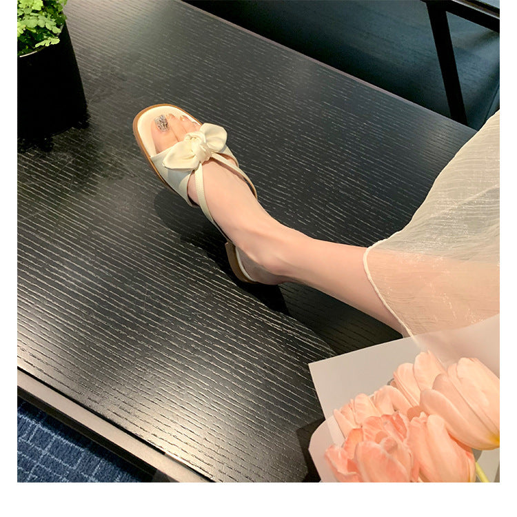 Dame stilfulde Open-Toe Remsandaler med dekorativ bue Stilla