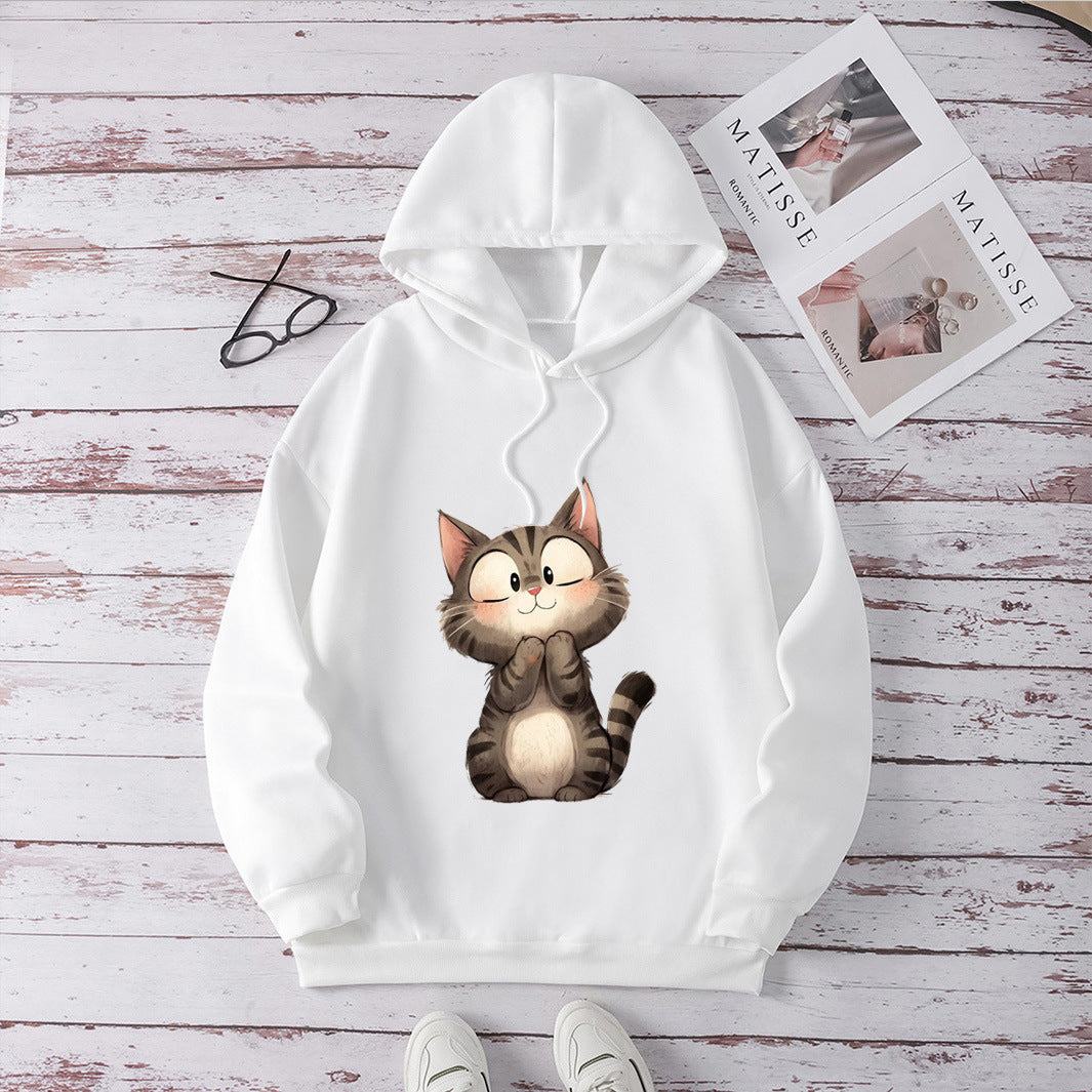 Kvindes Hoodie med Sødt Kattemotiv Skovae