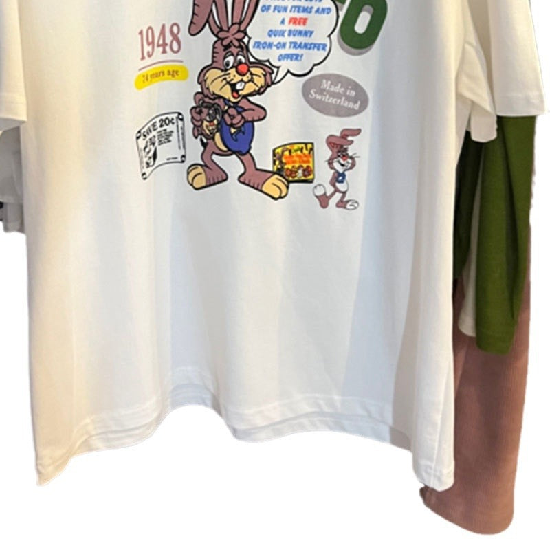 Dame T-shirt med kreativt cartoon-tryk og afslappet snit Stilla