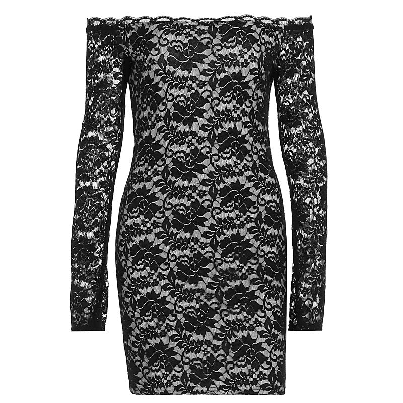 Dame spidskjole med off-shoulder design og lange ærmer Skovae