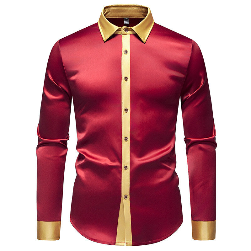 Herrer Elegante Satin-Krave Skjorte Stilla