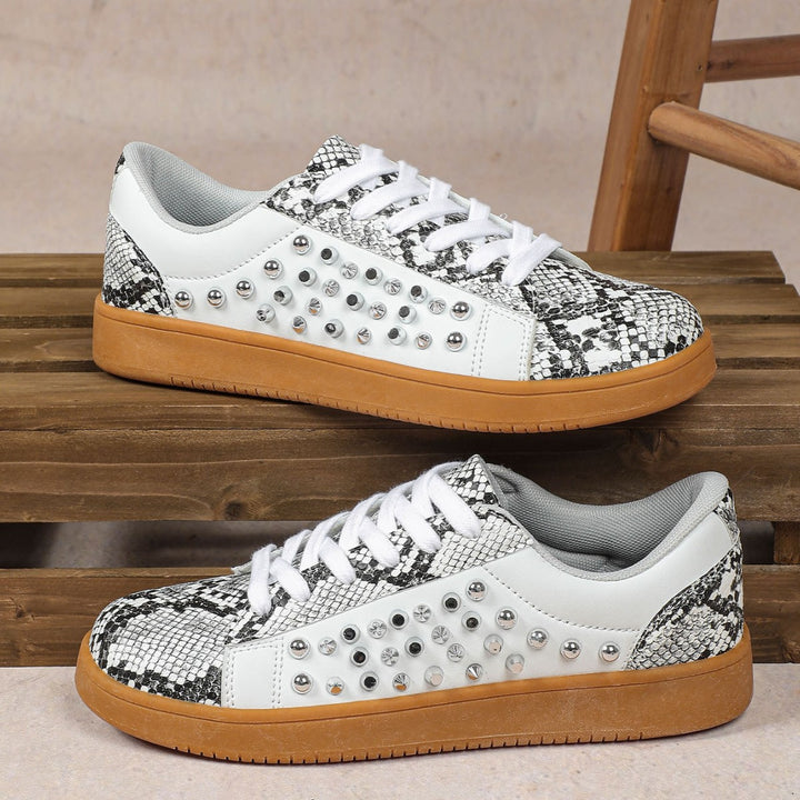 Dame Komfortable Sneakers med Slangeskindslook og Glimmersten Stilla