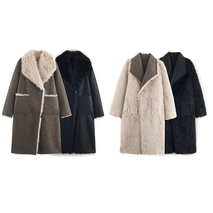 Dame stilfuld faux fur frakke med elegant revers Stilla