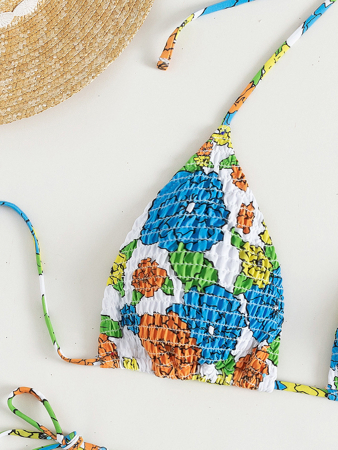 Dame triangel-bikini med blomstret design og justerbare bindebånd Skovae