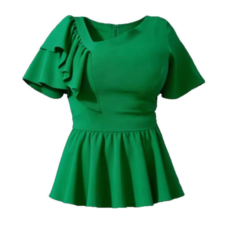Dame Elegant skåret bluse med voluminøse flæsedetaljer Skovae