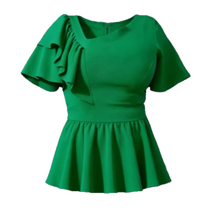 Dame Elegant skåret bluse med voluminøse flæsedetaljer Skovae