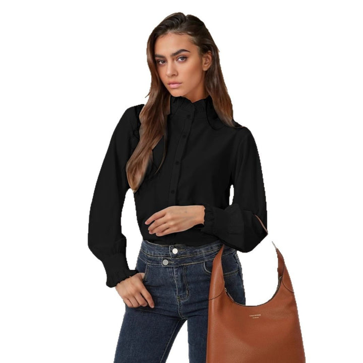 Dame elegant bluse med flæser Stilla