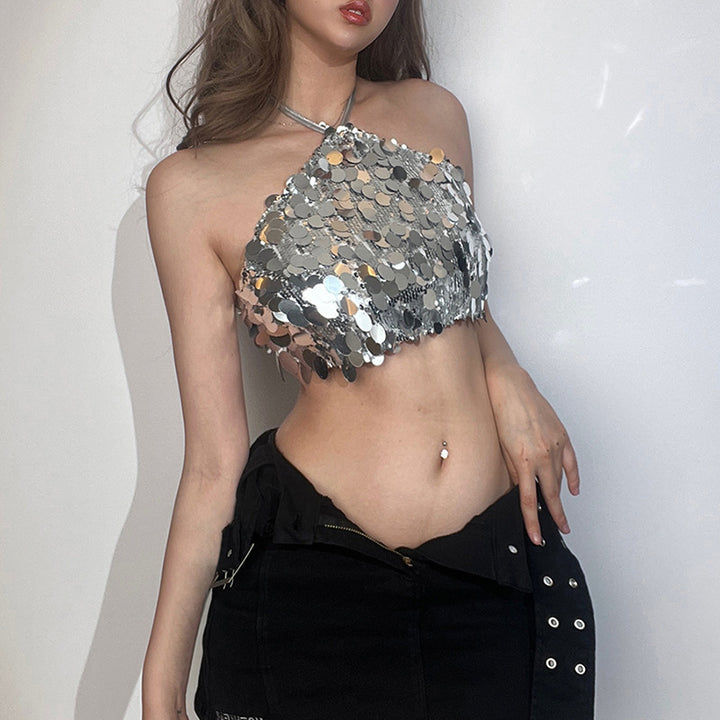 Dame Glitrende Crop-Top med glitrende palietter Skovae
