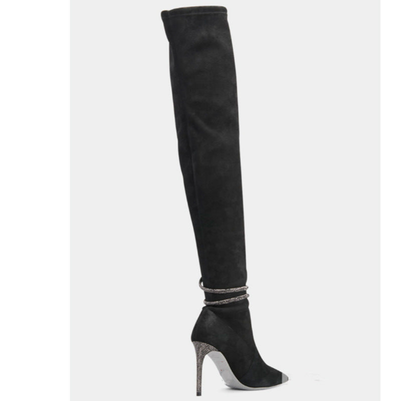 Dame Over-the-Knee Suesaad Stiletto Støvler med dekorativ metallic detalje Stilla