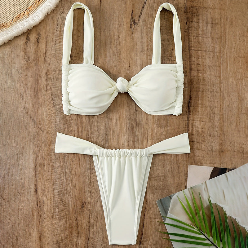 Dame triangel bikini med knude-detalje og justerbare stropper Skovae