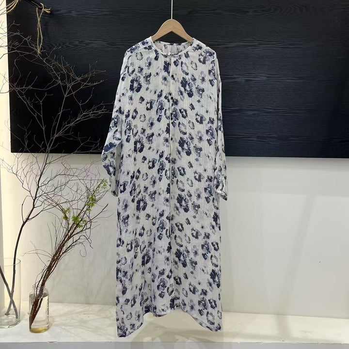 Dame Floral Print Lange Knaplukning Kjole Stilla