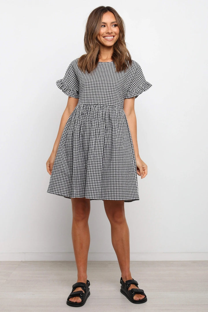 Femme Gingham Babydoll kjole med flæsekanter Stilla