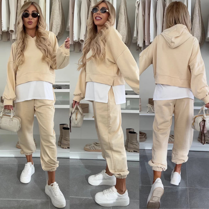 Dame afslappet hoodie og joggers sæt med praktiske lommer og elastisk taljeband