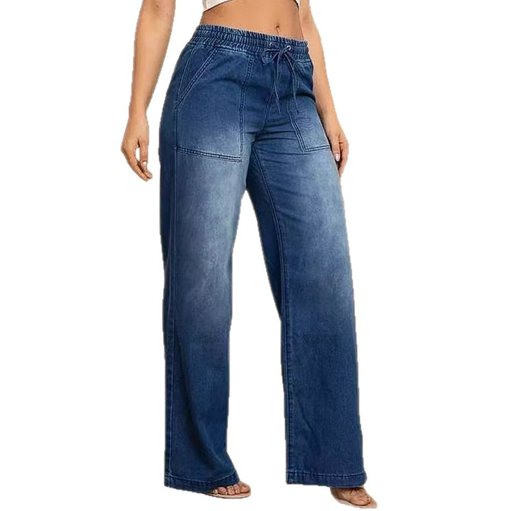 Dame wide-cut jeans med elastisk talje og trendy slidt udseende
