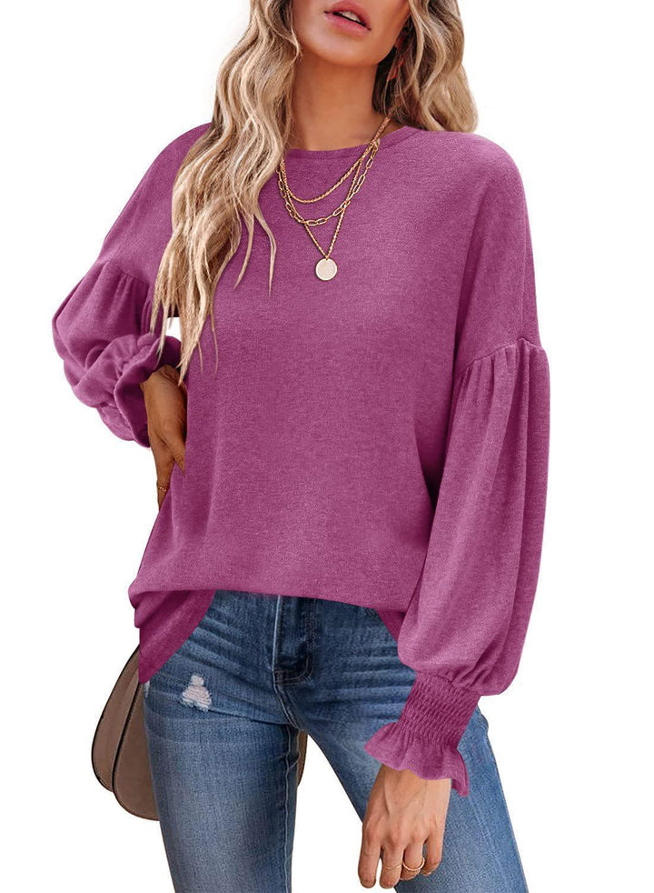 Dame afslappet sweater med ballonærmer og raffineret kant Stilla